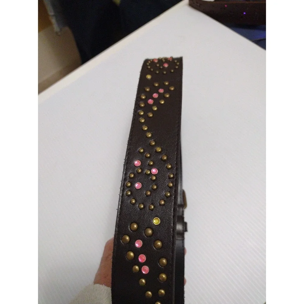 Unbranded Belt Woman's Small Brown Pink Studded Rhinestone Western‎ Paisley